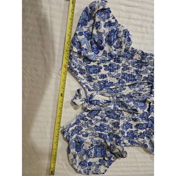 Sienna Sky Blue Floral Tie Blouse, Womens L Open Back V Neck Free Shipping - Picture 5 of 8